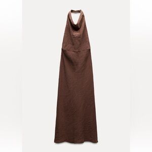 Zara Brown Halter Backless Midi Dresses